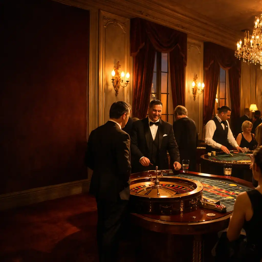 Réception élégante avec tables animées et invités dans un intérieur raffiné